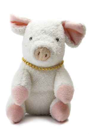 Soft Toy Piggy on Isolated White Backgroundの写真素材