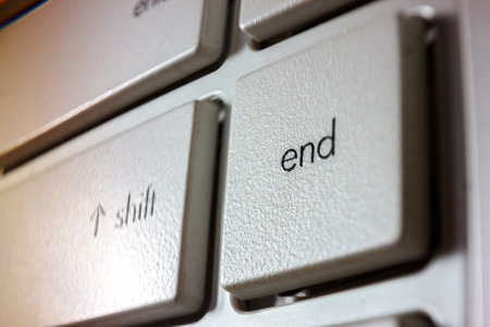 close up white key board, soft focus, focus at end button photoの写真素材
