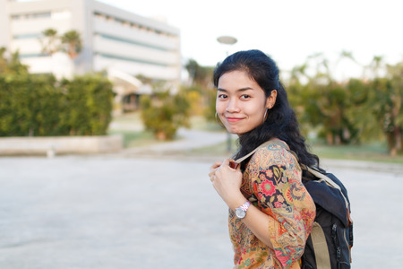 asian woman with bag, traveller, vintage tone styleの写真素材
