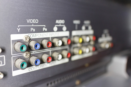 close up back of TV video audio input with sign, selective focusの写真素材