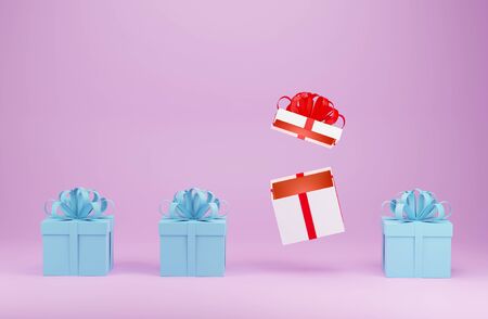 3d render gift box white pastel color conceptの写真素材