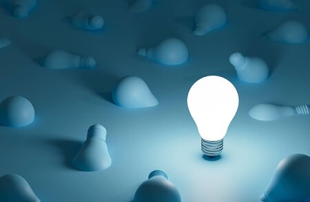 3D render light bulb art conceptual on color backgroundの写真素材