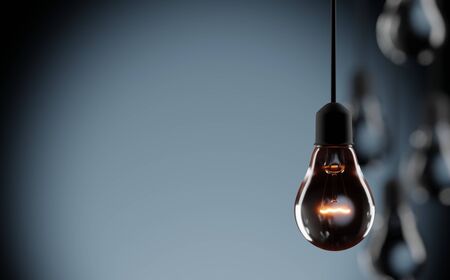 3D render close up light bulb art conceptual on color backgroundの写真素材