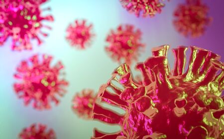 coronavirus 2019-ncov flu outbreak 3D medical illustration.Microscopic view of floating influenza as...