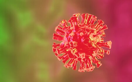 coronavirus 2019-ncov flu outbreak 3D medical illustration.Microscopic view of floating influenza as dangerous flu strain cases as a pandemic virus cells.の写真素材