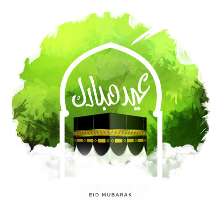 Arabic calligraphy of an eid greeting, happy Eid al adha, EID Al fitr, Eid Mubarak beautiful greeting card digital art backgroundの写真素材