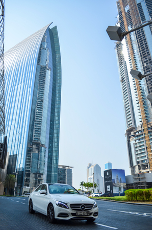 Dubai, United Arab Emirates - 27 aug 2015, Downtown Dubai, Sheikh Zayed Road.のeditorial素材