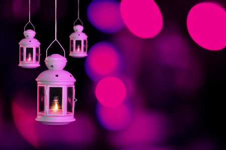 night lights with light decoration in the Purple backgroundの写真素材