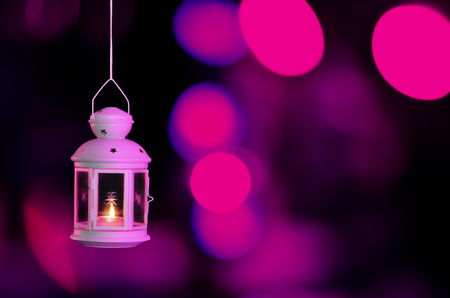 night lights with light decoration in the Purple backgroundの写真素材