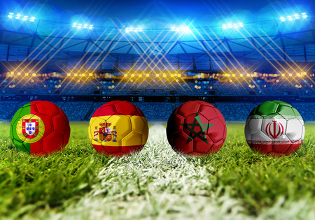 3D rendering Football Russia 2018. group B, Portugal, Spain, Morocco, Iranの写真素材