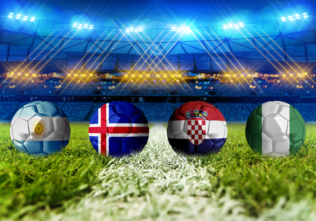 3D rendering Football Russia 2018. group D, Argentina, Iceland, Croatia, Nigeriaの写真素材