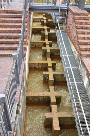 Fish staircase on a riverの写真素材