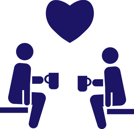 pictogram illustration of man and woman with heart , they are talking and drinkingのイラスト素材
