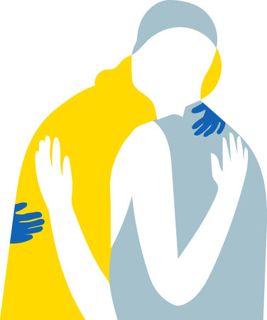 people hugs, together, yellow blue ukraine loveのイラスト素材