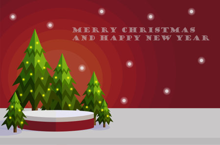 Christmas card with trees and snowのイラスト素材