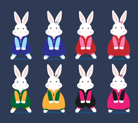 set of rabbits vector illustrationのイラスト素材