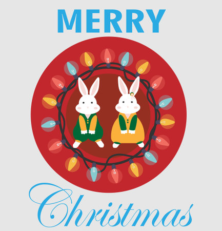 christmas background with christmas tree set of christmas balls merry christmas card with rabbitのイラスト素材