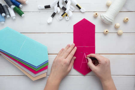 How to make felt flag garland with embroidered letters at home. Step by step instructions. Hands...