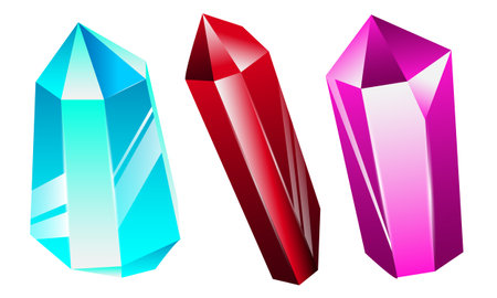 Vector red, turquoise, lilac crystals isolated on white background.のイラスト素材