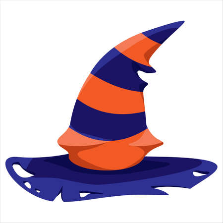Vector cartoon striped witch hat isolated on white background.のイラスト素材