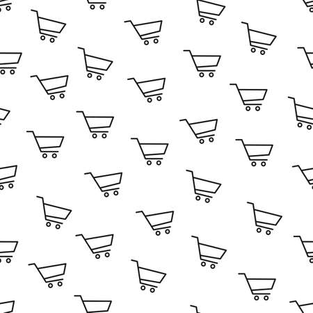 Seamless vector pattern with outline icons of shopping carts isolated on white background.のイラスト素材