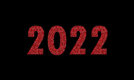 Red shiny 2022 isolated on black background. Sparkling iridescent sequins. Vector New Year template.のイラスト素材
