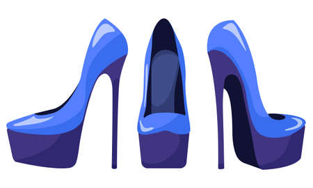 Vector set of women's blue platform shoes and high heels isolated on white background.のイラスト素材
