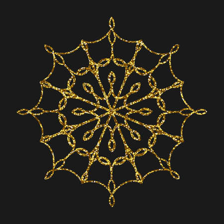 Vector golden glitter snowflake isolated on black background.のイラスト素材