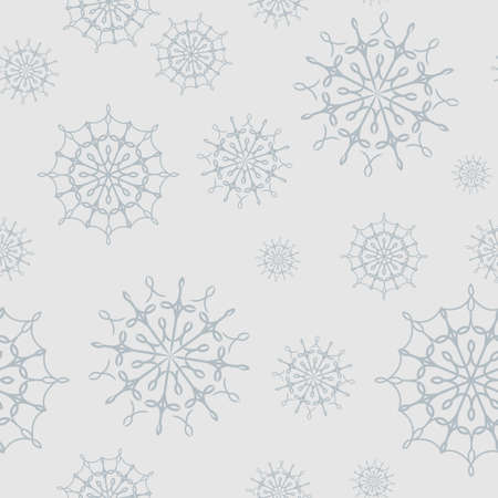 Vector seamless pattern. Blue snowflakes on gray background.のイラスト素材
