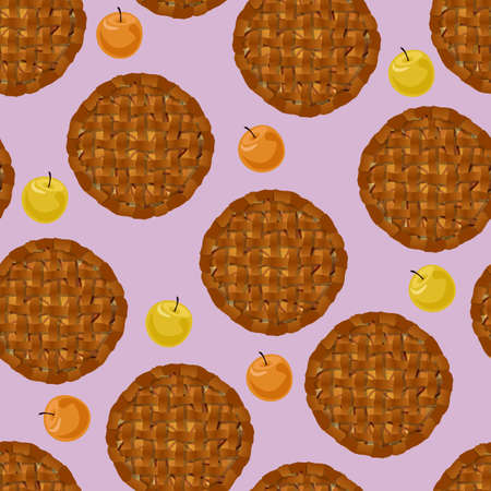Vector seamless pattern. Top view apple pies isolated on pink background.のイラスト素材
