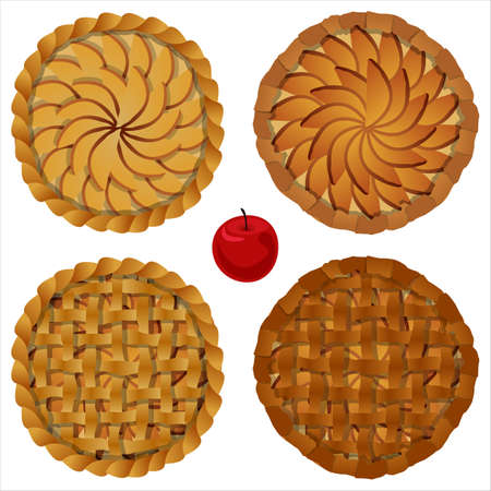 Vector illustration. Set of top view apple pies isolated on white background.のイラスト素材