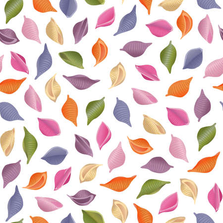 Vector seamless pattern of multicolored conchiglie pasta isolated on white background.のイラスト素材
