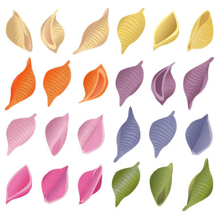 Vector set of multicolored conchiglie pasta isolated on white background.のイラスト素材