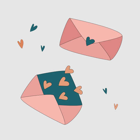 Vector set of pink envelopes with golden hearts. Design template for valentine's day.のイラスト素材