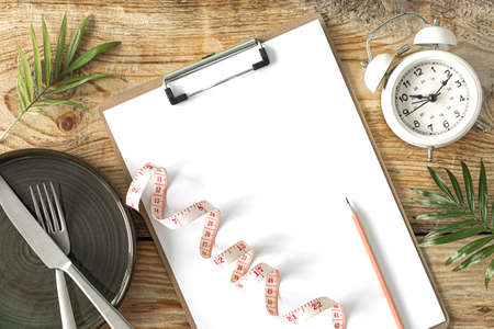 Meal plan. Diet and weight loss concept. View from above. Flat layの写真素材