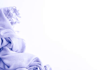 Scarf on a white background. Color 2022, very peri, fabric texture for design. Light purple blue...