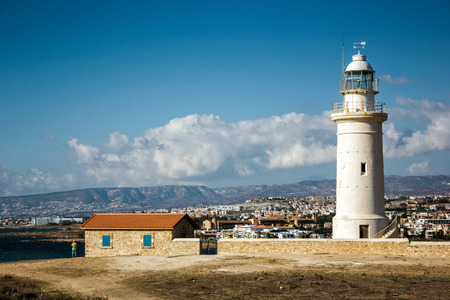 Lighthouse, Paphos Archaeological Park, Cyprusの写真素材