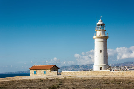 Lighthouse, Paphos Archaeological Park, Cyprusの写真素材