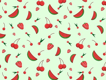 pattern red fruits cherry watermelon strawberryのイラスト素材