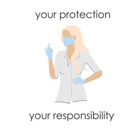 Flat doctor woman mask and gloves protection fluのイラスト素材