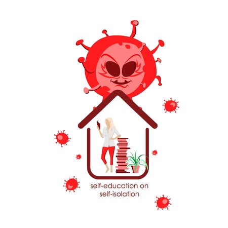 Self education flat woman isolation home covid-19のイラスト素材