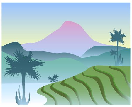 Landscape of island tropical palm big mountainのイラスト素材