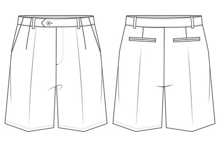 Classic suit shorts. Casual wear apparel design. Front and back. CAD mockup. Fashion technical drawing template. Vector illustration.のイラスト素材