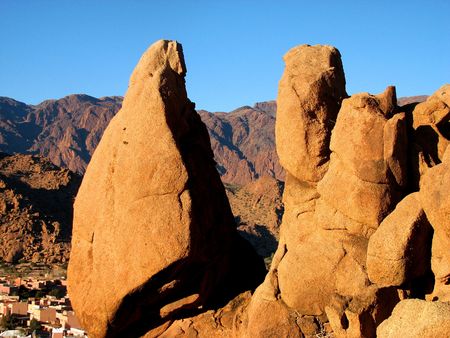 late afternoon on the colourful rocks near Tafraoute in Moroccoの写真素材