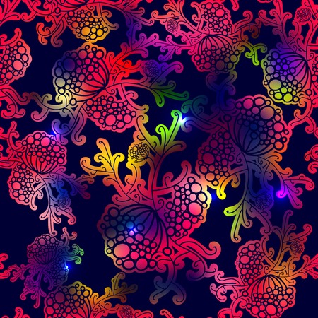 Rainbow abstract vector background with doodle flowersのイラスト素材