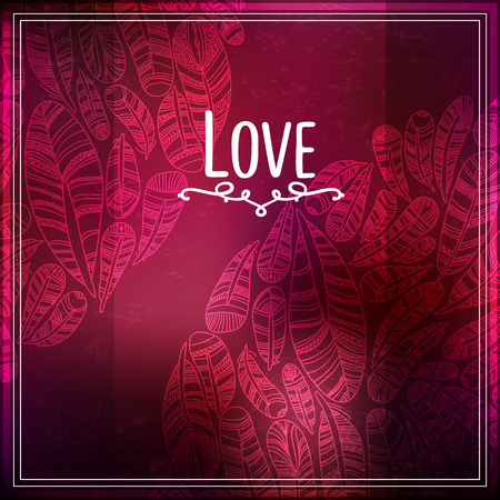 Red feathers Border, With Gradient Mesh, Glow Marsala. Beautiful Valentine's day love card.のイラスト素材