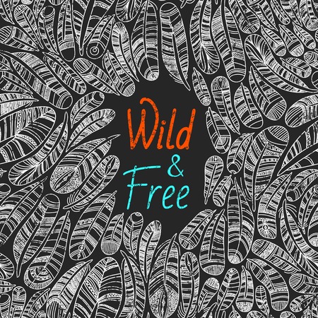 Big set of feathers. Vintage elements.Hand drawn brush stroke  design.のイラスト素材