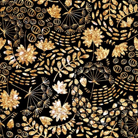 gold seamless pattern, floral texture. Original floral pattern on black background. Trendy gold texture.のイラスト素材