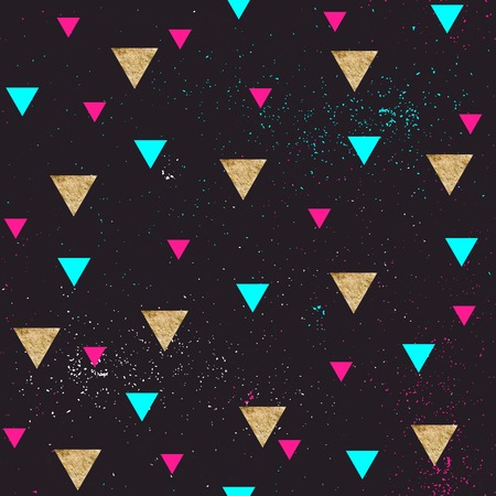 Seamless geometric pattern in retro 80s style. Pop art triangles pattern in golden glitter and...