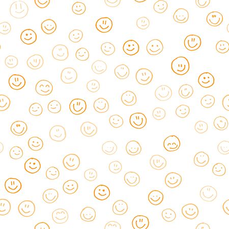 Smile icon. Many smiles. Vector seamless pattern. Customized color. For printing on fabric, postcards, social media post, advertising. Happy emotion, happy face, smiling face. Fun doodle background.のイラスト素材